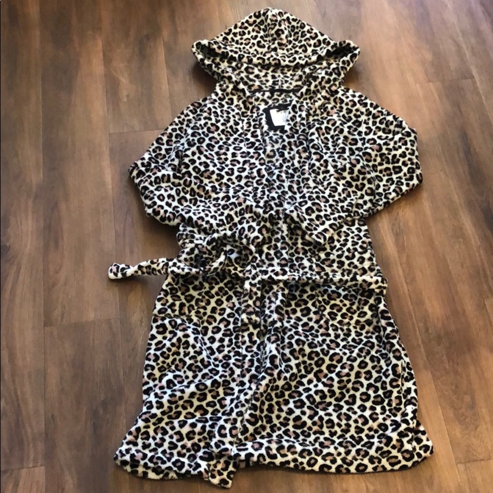 Hooded Plush cheetah print Bathrobe